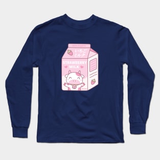 Kawaii Strawberry Milk Carton With Cow Mascot Long Sleeve T-Shirt